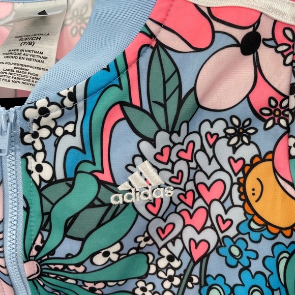 Adidas Girls Youth Floral Peace Sunshine & Flowers Track Jacket Size S (7/8) - Picture 10 of 12